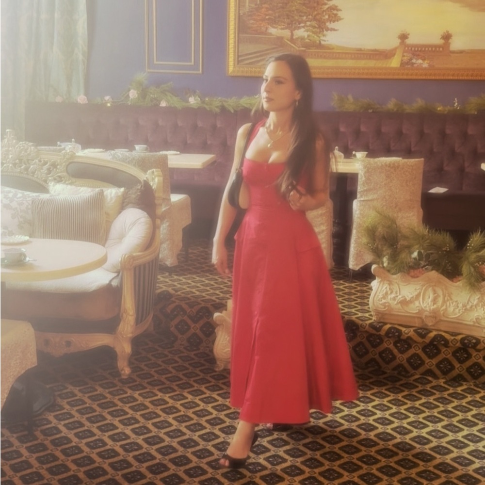 House of CB Claudia halter Vibrant Red Midi Dress